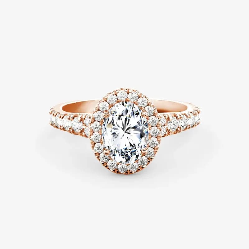 Photoreal render of a rose gold ring with an oval diamond